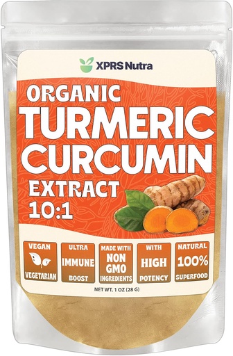 [BRSW22QZARYGYHT2] XPRS Nutra Organic Turmeric Curcumin Powder Extract 10:1 - Premium USDA Organic Curcumin Powder for Immunity - Vegan Friendly Pure Curcumin for Gut Health (1 Ounce)
