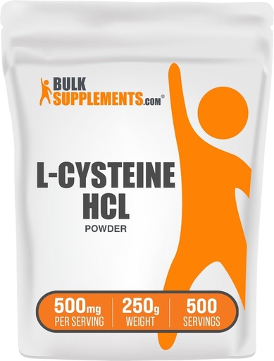 [BRSWIGYQC54A4DLU] BulkSupplements.com L- Cysteine HCl Powder - NAC Supplement, Aminosyretilskud - Gluten Free, 500mg per servering, 250g (8,8 oz) (pakning med 1)