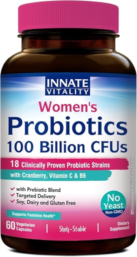 [BRSROHQ3BEPA4C3V] Innate Vitality Probiotics for Women, 100 Billion CFUs 18 Strains, Prebiotics and Probiotics, with Cranberry, Vitamin C & B6 P5P, Vaginal & Digestive Health, Non refrigerated, 60 Caps