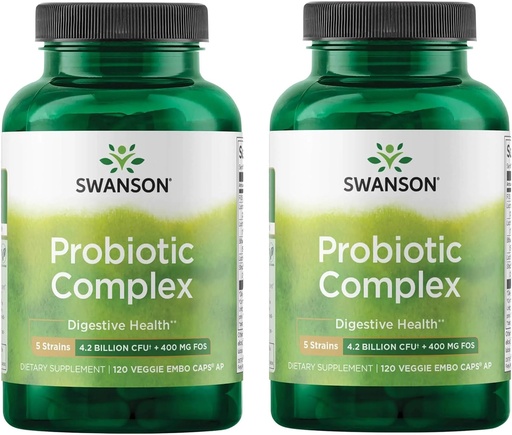 [BRSWGAANDIBBQDLF] Swanson Probiotic Complex 4.2 Billion CFU 5-Strain Digestive Health Fat Metabolism Satiety Prebiotic FOS Complex Supplement 120 Veggie DRcaps (2 Pack)