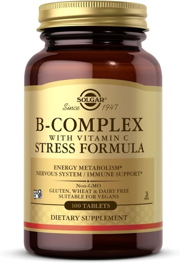 [BRSWIYT3OMABM2D6] Solgar B-Complex with Vitamin C - 100 Tablets - Non-GMO, Vegan, Kosher & Gluten Free - 50 Servings