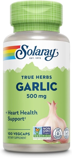 [BRSWIYT3PMMROFD4] SOLARAY Garlic Bulb 500 mg | Immune osasuntsua, zirkulazioa eta sistema kardiobaskularren euskarria | Vegan, GMO | 100 VegCaps
