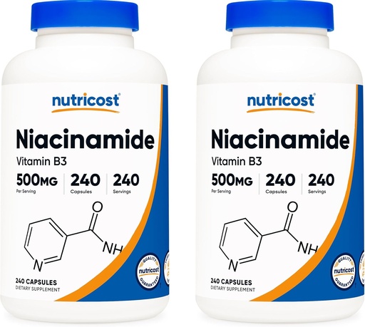 [BRSRMZD3OJ5BQET5] Nutricost Niacinamide (Vitamin B3) 500mg, 240 Kapsül (2 Şüşə)
