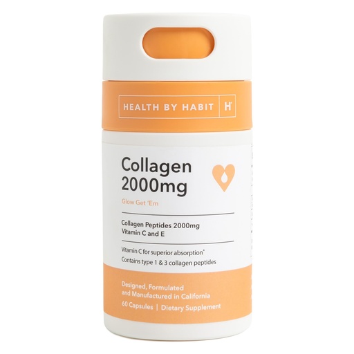 [BRSRMZT5CMCBGYA2] Health by Habit Collagen Supplement (60 Capsules) - Vitamin C & Vitamin E, 2000mg, Collagen Peptides, Superior Absorption, Support Your Skin, Non-GMO, Sugar Free (1 Pack)