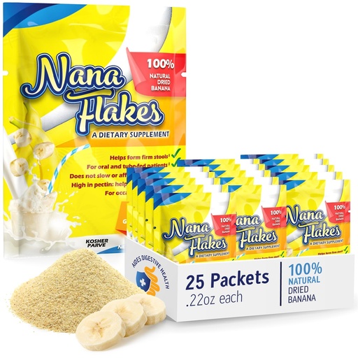 [BRSWYGQ2CF6RAAL3] Nana Flakes 100% Pure Banana Flakes Medical Food Powder - Decrease Fat Intake & Natural Remedy for Diarrhea & Heart Burn - Great Source of Protein & Fiber (25 Single-Serve Packs)