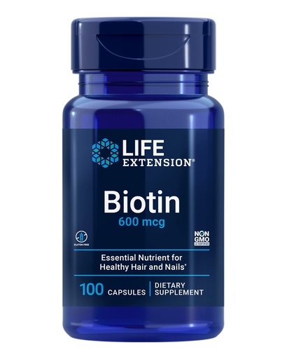[BRSWIZYRBBYBSDD4] Life Extension Biotin 600 mcg Vitamin B7 Support Supplement for Beautiful Hair, Nails & Beyond – Gluten-Free, Non-GMO - 100 Capsules