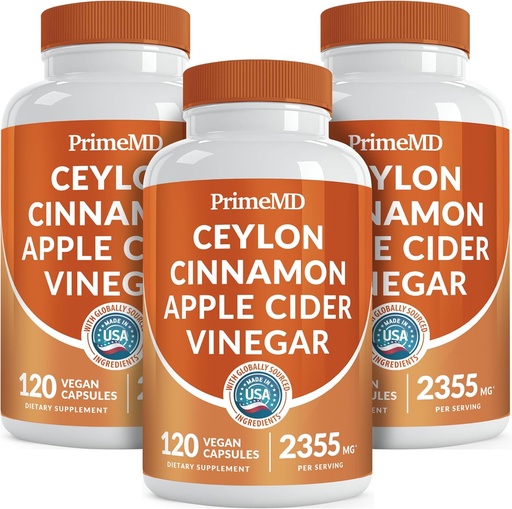 [BRSRMHYHAQFW223G] 5-in-1 Ceilão Canela Cápsulas 2355mg - Ceilão Canela e Apple Cider Vinagre Cápsulas - Açafrão e Panax Ginseng - Canela Suplementos com Bioperina (120ct, Embalagem de 3)