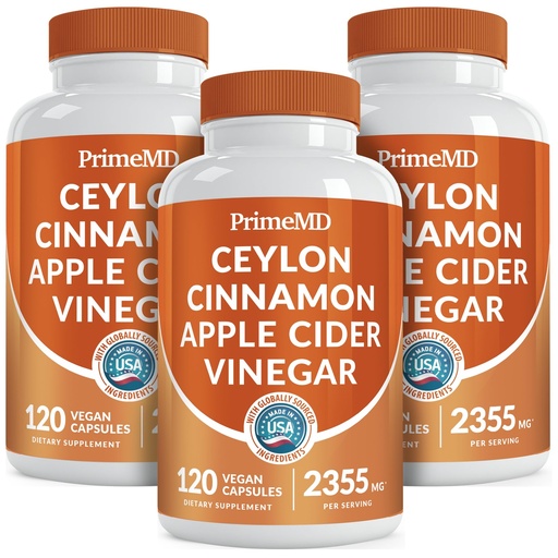 [BRSRMHYHAQFW223G] 5-in-1 Ceylon Cinnamon Capsules 2355mg - Apple Cider Vinegar Capsules with Turmeric, Panax Ginseng & Bioperine - Cinnamon Supplements for Women & Men - Non-GMO, Vegan, Gluten-Free (120 Ct) (3-Pack)