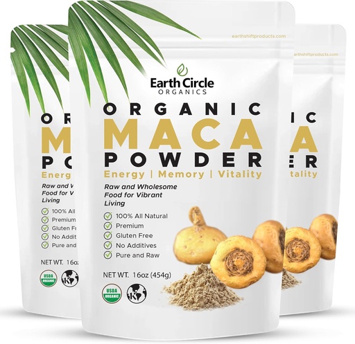 [BRSWGAYHDF5Q2CQV] Earth Circle Organics Keltainen Maca Root Powder, Natural Superfood, Auttaa energiaa, paino, ja naisten hedelmällisyyttä - Vegan - 1 punta (Pack of 3)
