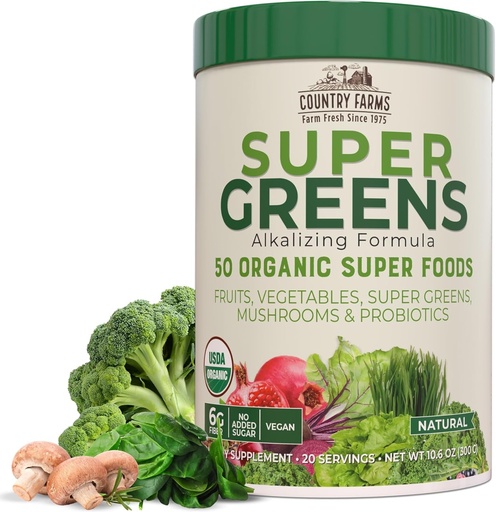 [BRSWKYYNOR7QMYI7] Agroturismo Super Greens Natural Flavor, 50 Ecológico Super Foods, Empaquetado con fibra, USDA Organic Drink Mix, Fruits, Vegetables, Mushrooms & Probiotics, Supports Energy, 6g Fiber