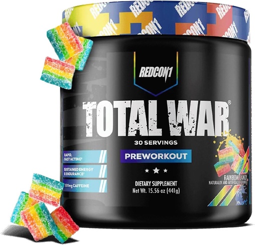 [BRSWYAQTBN6WKCTK] REDCON1 Total War Pre Workout, Rainbow Candy - Beta Alanine + Citrulline Malate Keto Friendly Preworkout for Men & Women with 320mg of Caffeine - Fast Acting (30 Servings)