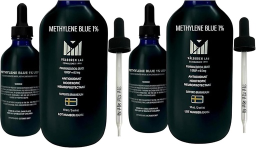 [BRSRAFIPBAMA2YA6] Metilen Blue Pharmaceutical Grad Bundle - 2 oz & 4 oz Sticle - Grad USP - Made in USA - Third-Party Tested, Formaldehidă & Alcool - Creier Health Supplement - Metilen 1% Drops for Humans