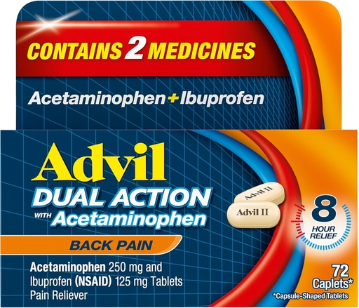 [BRSROEDYCMGQKDTO] Advil Dual Action Back Pain Caplet Dodává 250mg Ibuprofen a 500mg Acetaminofen per Dose po dobu 8 hodin bolesti zad - 72 Počet