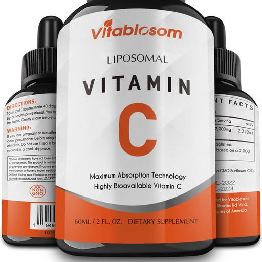 [BRSW2CYNOIMQYAD3] Vitablosom Liposomal Vitamin C 2000mg Liquid for Adults, High Absorption VIT C, Maximize Vitamin C, Immune System & Antioxidant Support, 60ML (1 Bottle)
