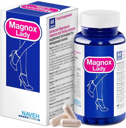 [BRSWG2Y5OEJWYE3O] MAGNOX® Lady Magnesium Supplement | Menopause and PMS Support Supplement for Women | Magnesium Complex with Vitamins B6, B1, B12, D, Zinc | High-Absorption Dead Sea Organic | 60 Vegetarian Capsules