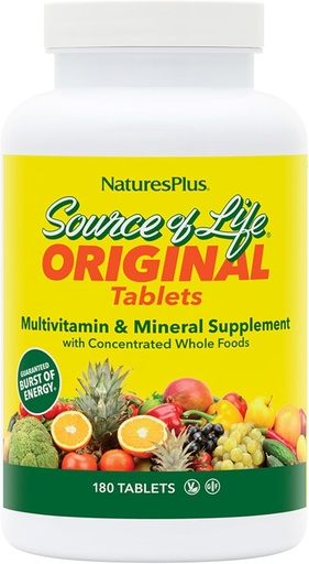 [BRSWYBLRAR5QA2TB] NaturesPlus Source of Life - 180 טבליות, Pack of 3 - Multi-Vitamin & מינרלים תוסף - תומך באנרגיה טבעית ו- Well-Being - Gluten Free, Vegetarian - 60 המשרתים המלאים