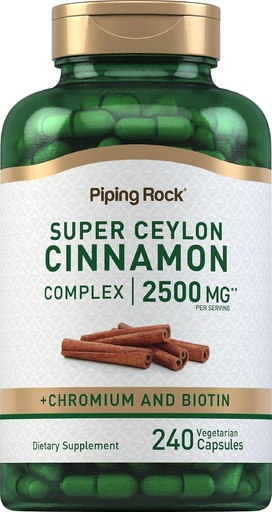 [BRSWYZYKOYIQ4AL5] Piping Rock Super Ceylon Cinnamon Kompleksi Kapsüller | 2500 mg | 240 Toz Pills | Chromium və Biotin ilə əlavə et