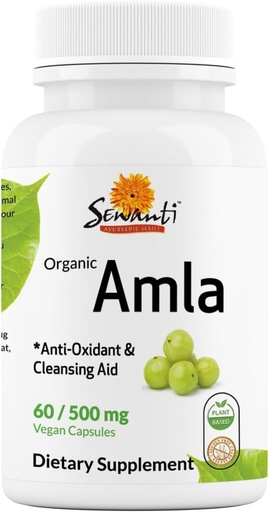 [BRSW2BD2BN7GOCDD] Sewanti Organic Amla Dietary Supplement Natural Antioxidant, Vitamin C Boost 60 Vegan High Potency Extract Capsules, 500mg