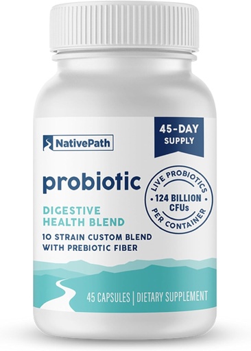 [BRSROED6OV4AGETV] NativePath Daily Probiotic, 10-Strain Custom Blend Probiotics Supplement for Men and Women, 82 Billion CFUs - 45 Count
