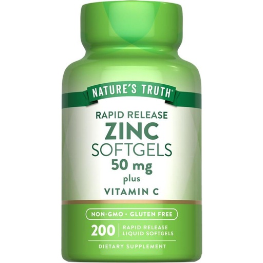[BRSRO2T3AV4GYAI3] Nature's Truth Zinc 50mg Supplement | with Vitamin C | 200 Liquid Softgels | Non-GMO & Gluten Free