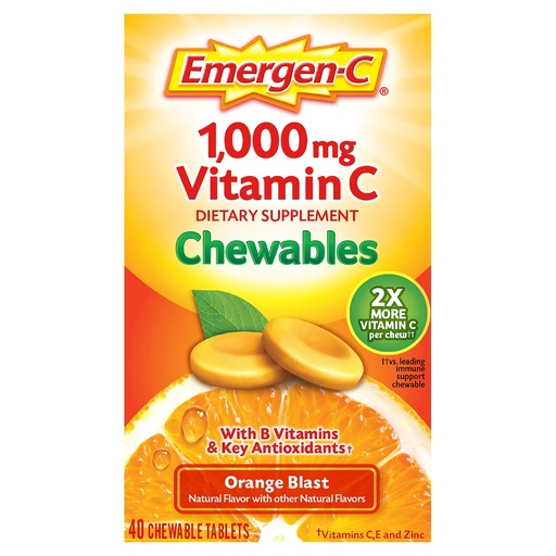 [BRSWKYTYCJ6A4HIZ] Emergen-C Chewable Vitamin C 1000mg, With B Vitamins And Antioxidants Tablet (40 Count, Orange Blast Flavor), Dietary Supplement