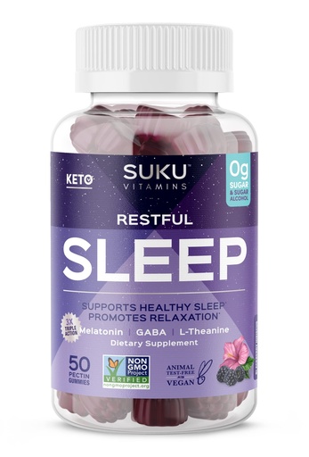 [BRSWYBQ7OUMWYFI4] SUKU Restful Sleep Gummies – 3 mg Melatonin, L-Theanine & GABA – Vegan, Sugar-Free Chewable for Relaxation & Natural Sleep Support – BlackBerry-Hibiscus Flavor – Non-GMO, Gluten-Free – 50 Count