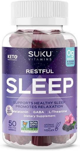 [BRSWYBQ7OUMWYFI4] SUKU Restful Sleep Gummies – 3 mg Melatonin, L-Theanine & GABA – Vegan, Sugar-Free Chewable for Relaxation & Natural Sleep Support – BlackBerry-Hibiscus Flavor – Non-GMO, Gluten-Free – 50 Count