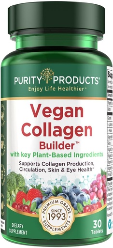 [BRSWGAAQPIIBUADX] Vegan Collagen Builder - Organic Whole Foods Fruits + Veg, Silica, Lutein, Vitamin C, Biotin, Grape Seed - Amino Acids Glycine, Lysine + Proline Collagen Boosters (30 Servings, Tablets)