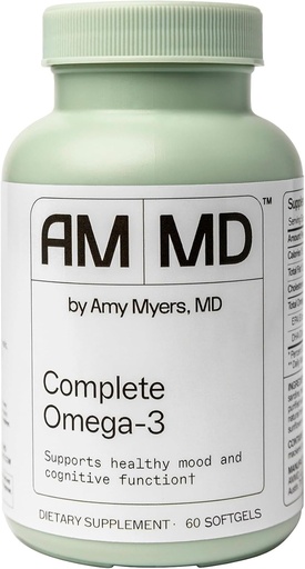 [BRSWKHQTA4OR42DD] Amy Myers MD Complete Omega-3 Softgels - Fish Oil Supplement for Cardiovascular & Immune System Support - Non-GMO, Non-Dairy & Non-Soy - 60 Softgels (60 Servings)