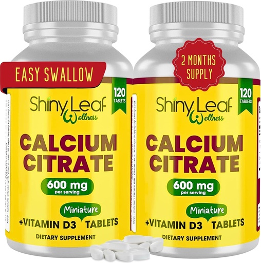 [BRSRAAY7AQMBUDIU] Shiny Leaf Calcium Minis 600 mg - Daily Tablets of Calcium Citrate 600mg Plus Vitamin D3 for Bariatric Post-Op and Gastric Bypass for Women and Men, Easy to Swallow, Made in USA, Vegetarian - 240 Ct.