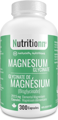 [BRSRO2Y6AF7G2H3L] Magnesium Glycinate Supplement - 300 Capsules x 212.5 mg Elemental Magnesium, 425 mg Once Daily for Women and Men - Pure Chelated Bisglycinate for Sleep and Overall Health - Made in USA by Nutritionn