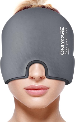[BRSRMBINC4JRQF3G] ONLYCARE Migraine Relief Cap,Soothing Migraine Mask,Upgraded Odorless Gel Ice Head Wrap, Hot and Cold Therapy, FSA or HSA Eligible Headache Ice Pack for Tension and Stress(Grey)