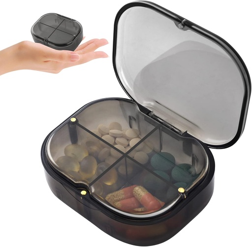 [BRSW2CYRDMNGCDYV] Daily Pill Organizer, 4 Compartments Portable Pill Box with Moisture-Proof Design, Cute Medicine Organizer to Hold Vitamin, Fish Oil, Supplements and Medication
