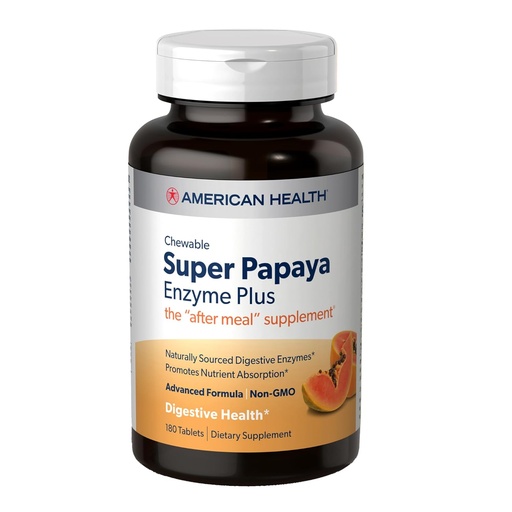 [BRSWIE33AYPWOCDI] American Health Super Papaya Enzyme Plus - 180 Chewable Tablets - The After-Meal Supplement - Non-GMO - 60 Servings