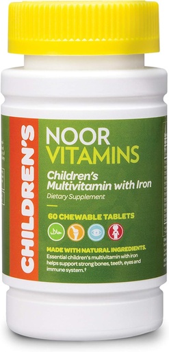 [BRSWIZYMPIDGCEDY] Noor Vitamins Halal Çocuklar Multivitamin Chewable: Immune, Bone & Eye Health with Iron - Non GMO & Gluten Free - Halal Vitaminler 60 Kont (2 Ay Supply)