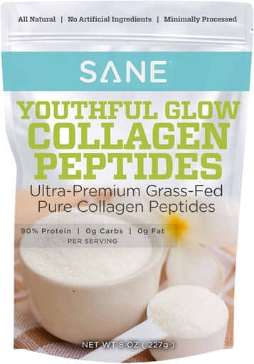[BRSWYAD7PIIA2DQ6] SANE MD - Youthful Glow Vital Collagen Powder - Organic Grass Fed Bovine Hydrolyzed Collagen Peptides Powder for Hair, Nails, Skin & Joint Health - NSF Certified - 37 Servings