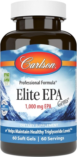 [BRSWIYILCUABMHQ5] Carlson - Elite EPA Gems, 1000 mg EPA Fish Oil, Wild-Caught, Norwegian Fish Oil Supplement, Sustainably Sourced, Helps Maintain Healthy Triglyceride Levels, 60 Softgels