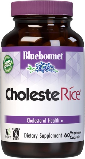 [BRSWIYQTPJ5RKA3U] Bluebonnet Nutrition CholesteRice Vegetabilske kapsler, Rød Gær Rice, Plant Steroler, Pantethin, CoQ10, Policosanol, Vegan, Vegetar, Ikke GMO, Gluten fri, Mælk fri, SOY- GRATIS, 60 Vegetabilske kapsler