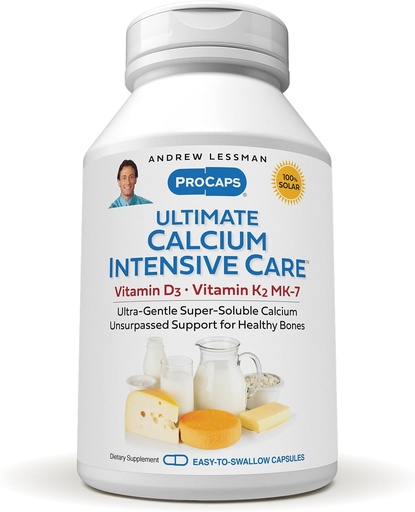 [BRSWGZL5CR7RM2D7] ANDREW LESSMAN Ultimate Calcium Intensive Care with Vitamin D3 and K2 MK7-120 mcg - 60 Capsules - Bone and Skeleton Health Essentials. Suave, Fácil de Tragar, Super Soluble. No hay aditivos