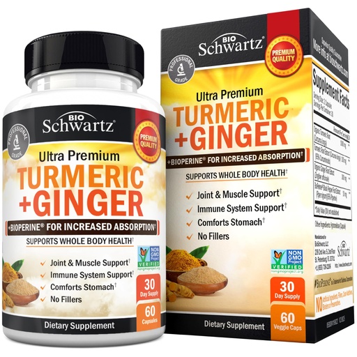 [BRSWGCTYDF5WKALJ] Turmeric Curcumin and Ginger Supplement - 95% Standardized Curcuminoids with BioPerine Black Pepper Extract for Ultra High Absorption - Natural Joint Support Supplement - Gluten-Free - 60 Capsules