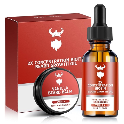 [BRSRAZQFCUPW2CT7] Beard Growth Kit - 2X Concentration Biotin for Men, Natural Ingredients with Argan Oil, Jojoba Oil and Vitamin (Vanilla)