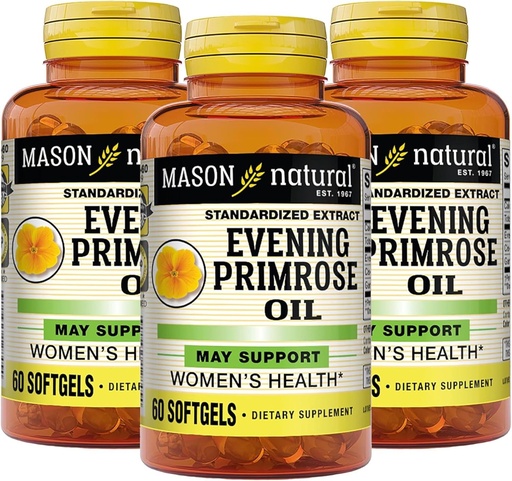 [BRSW2FAPBYIGY3LL] MASON NATURAL Evening Primrose Oil Softgels, 3 månaders leverans, kan stödja kvinnors hälsa, 3 paket (1 månad per flaska)