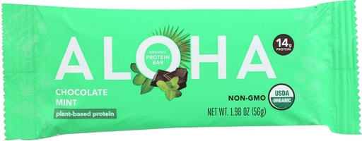 [BRSRMFQTDMIQM3TU] Aloha Organic Chocolate Mint Protein Bars, 14g Plant-Based Protein, USDA Certified Organic, Gluten Free & Non-GMO, 56 Gm (Pack of 12)