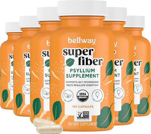 [BRSROGQCB4MBA2YY] Bellway Super Fiber Capsules (6grans) - Organic Psylli Husules - Daily Psylli Husk Fiber, suplementari per a la Salut Digestiva i Regularitat, planat, No-GO, Koher - 960 Capules