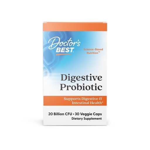 [BRSWIGLYAZ7R2DD4] Doctor's Best Digestive Probiotic Capsules for Women & Men - Probiotics Supplement for Digestive Health, Supports Gut Health & Balanced Flora, 20 Billion CFU, Daily Nutrition Support - 30 Veg Caps