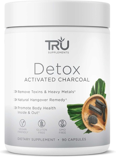 [BRSWGFQ7CUCQIDL5] TRU Supplements Detox Cleanse Capsules with Activated Charcoal, Whole Body Cleanse for Bloating Relief & Clear Skin, Vegan-Friendly Natural Detox Support, 60 Servings