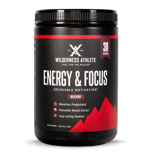 [BRSWGAQBO5YRS2DU] Wilderness Athlete - Energy & Focus | Energy Pre Workout for Women & Men - Energy Powder Drink Mix with Natural Caffeine - Low-Carb, Zero Sugar Workout Powder - 30 Serving Tub (Wild Berry)