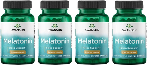 [BRSWGFD3CUFQKCQ3] Swanson Melatonin - Herbal Supplement - Sleep and Relaxation - (120 Capsules, 3mg Each) 4 Pack