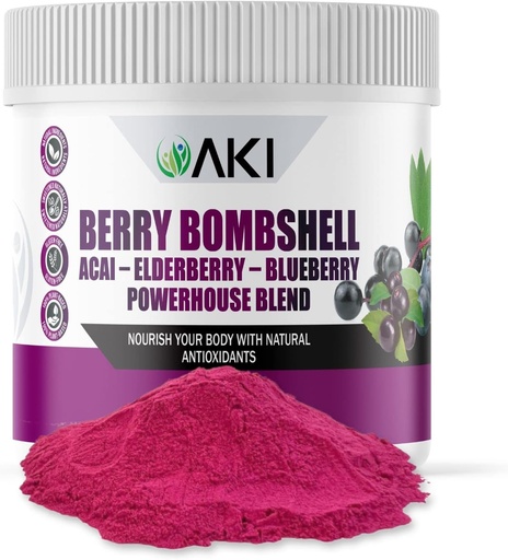 [BRSROZQ3OIHQA3TD] AKI Berry Bombshell - Acai, Elderberry & Blueberry Blend (5.3oz/150g) - Brings Together The Ideal Berries to Create a Nutritional, Flavorful and Convenient Superfood - Vegan Friendly & Gluten Free