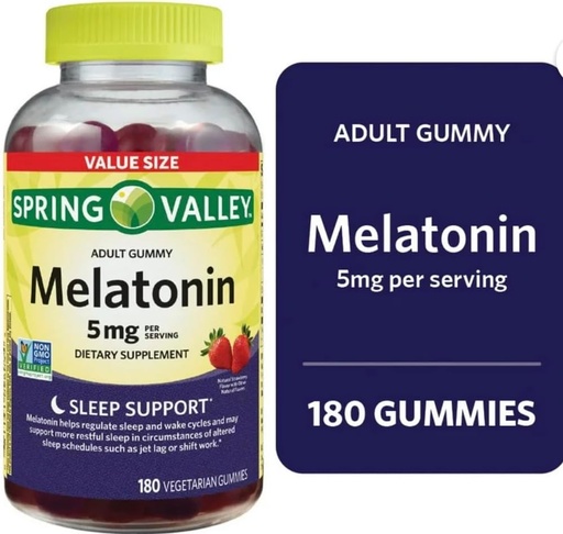 [BRSRAFINBYBR6ET3] Soring Valley Melatonin Gummies, Non GMO, Strawberry Flavor, 5 mg, 180 Count